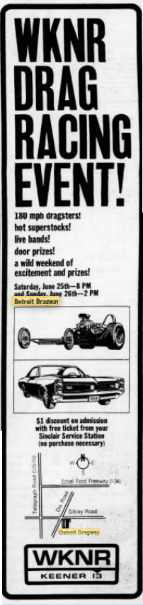 Detroit Dragway - Wknr Promo June 24 1966